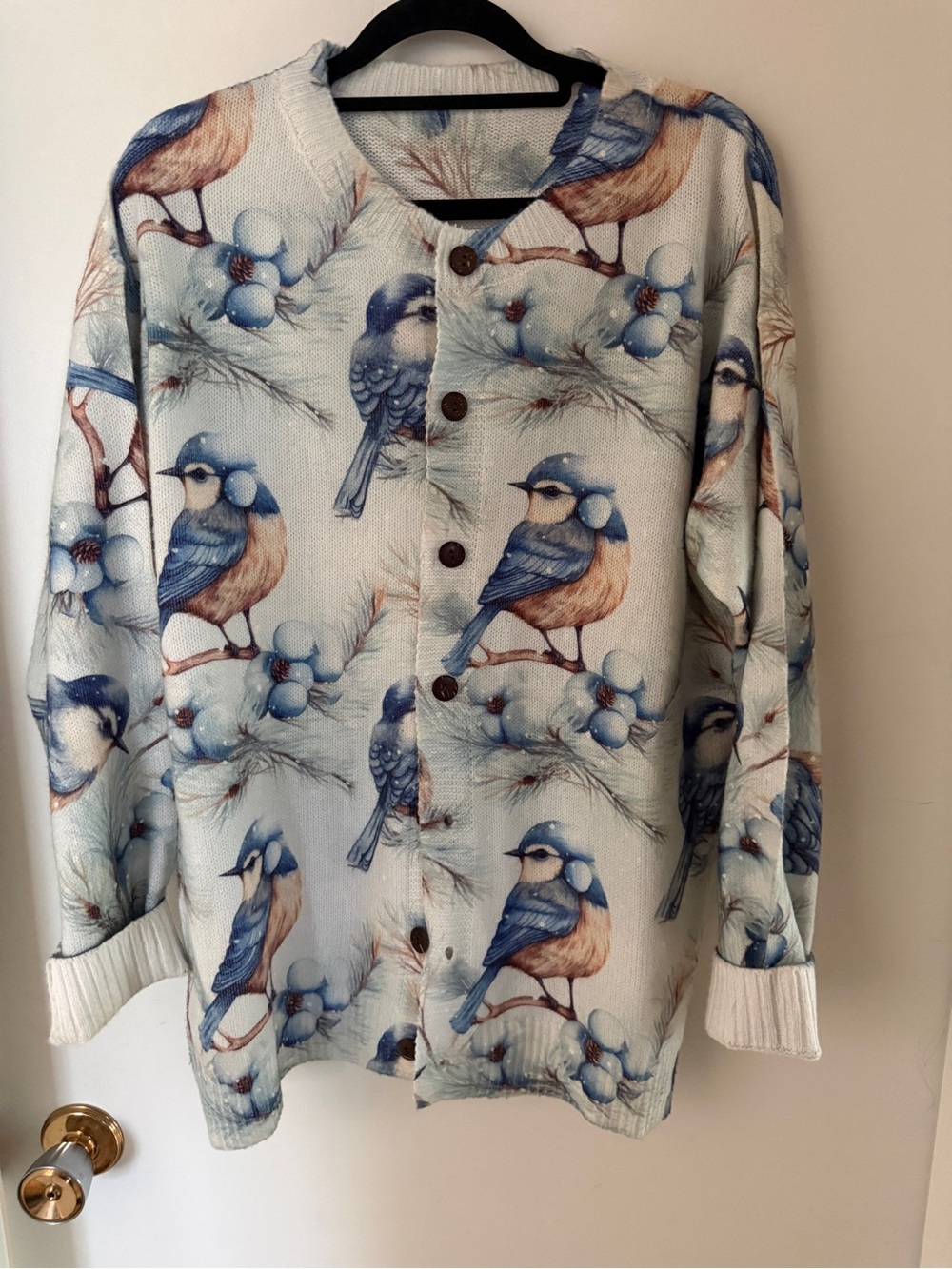 Bluebird Floral Cardigan Medium Cottagecore Holiday Sweater